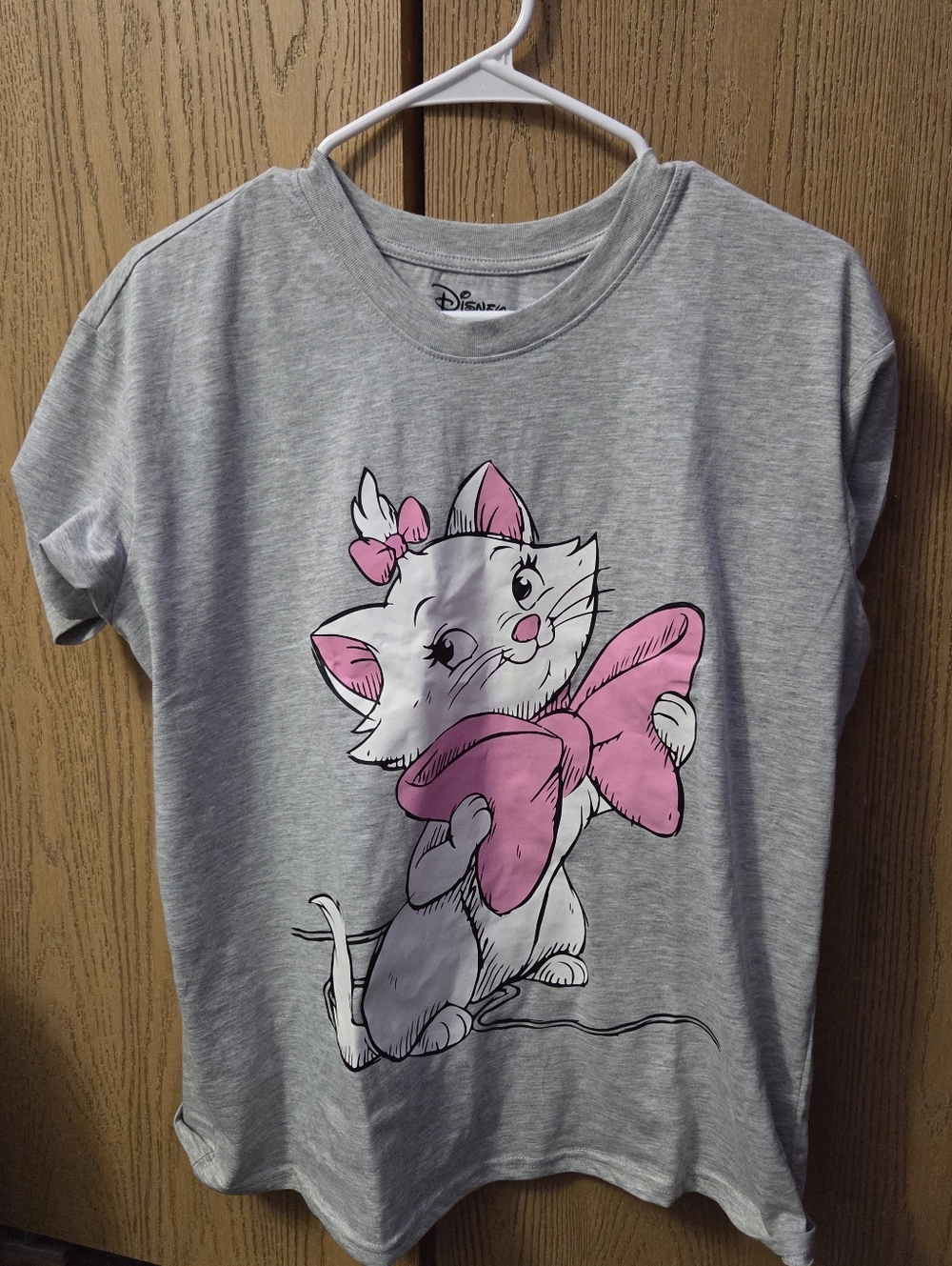 Disney Gray Tee with Pink Bow Kitten Graphic